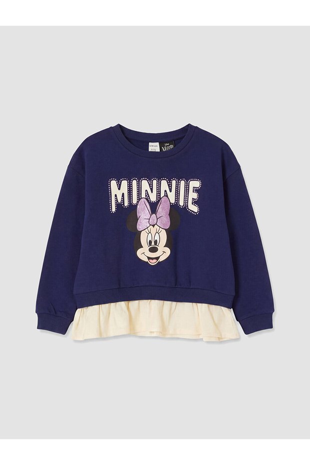 Two Mt Shop Quality Lcw Kids Navy Blue 3 Thread Printed Loose & Baggy Girls' Sweatshirt