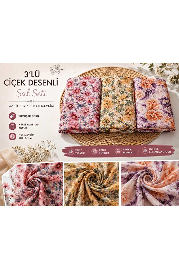 DESENLİ ŞAL SETİ 3 LÜ