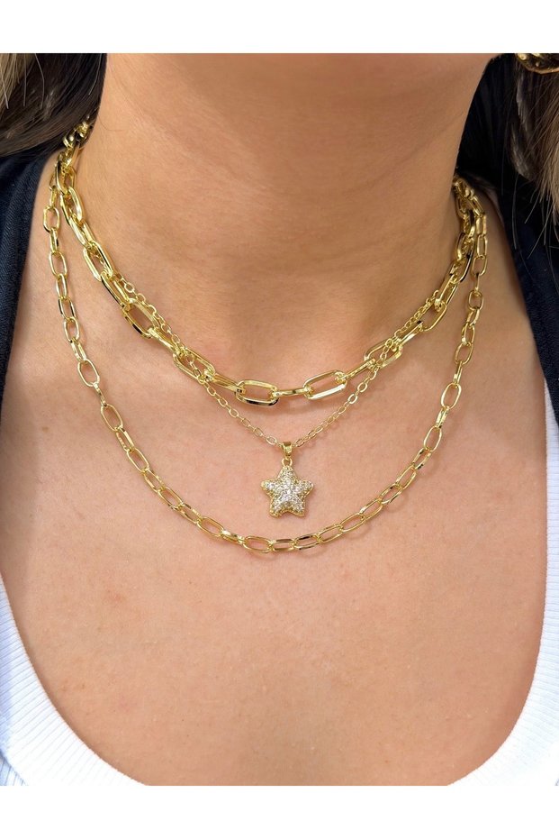 Women's Steel 3-Layer Star Necklace