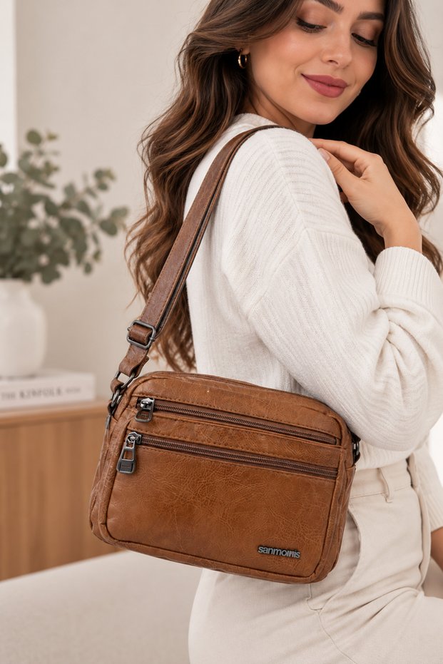 Faux Leather Shoulder Bag – with Adjustable Crossbody Strap