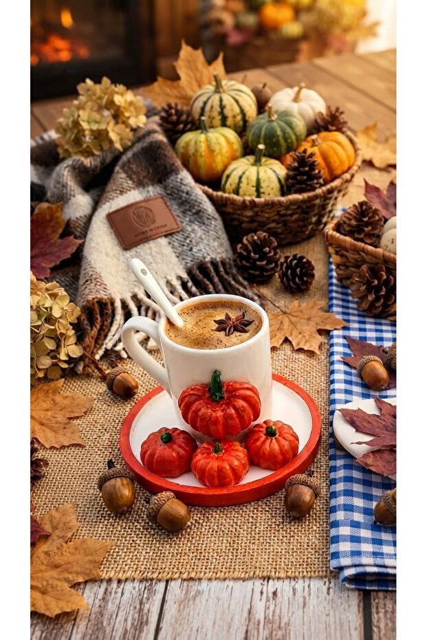 Autumn Concept 3D Pumpkin Figurine Cup and Saucer Set Presentation Gift