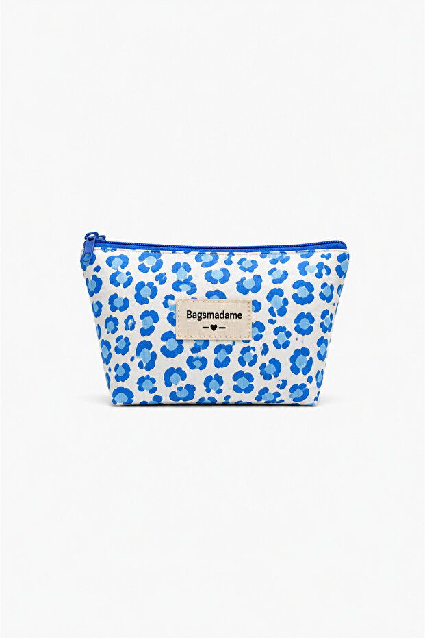 Blue Leopard Patterned Single Compartment Pen Holder Makeup Bag Pencil Case 19X11 cm Small Size