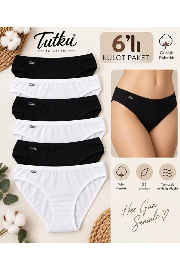 6-Pack Black and White Bikini Panties