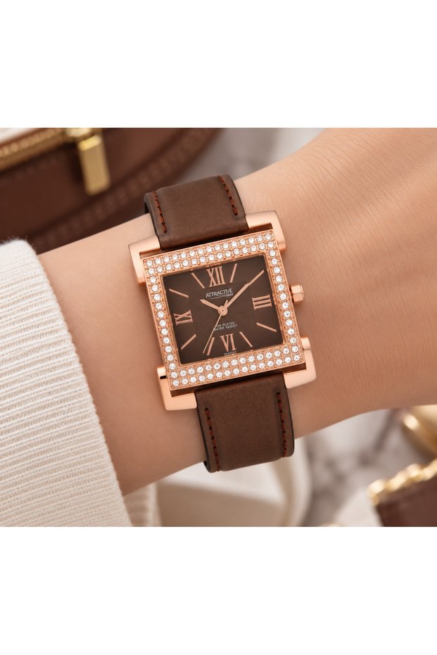 Women's Wristwatch with Leather Strap, Zircon Stones, Casual and Stylish Combination, Gift Boxed