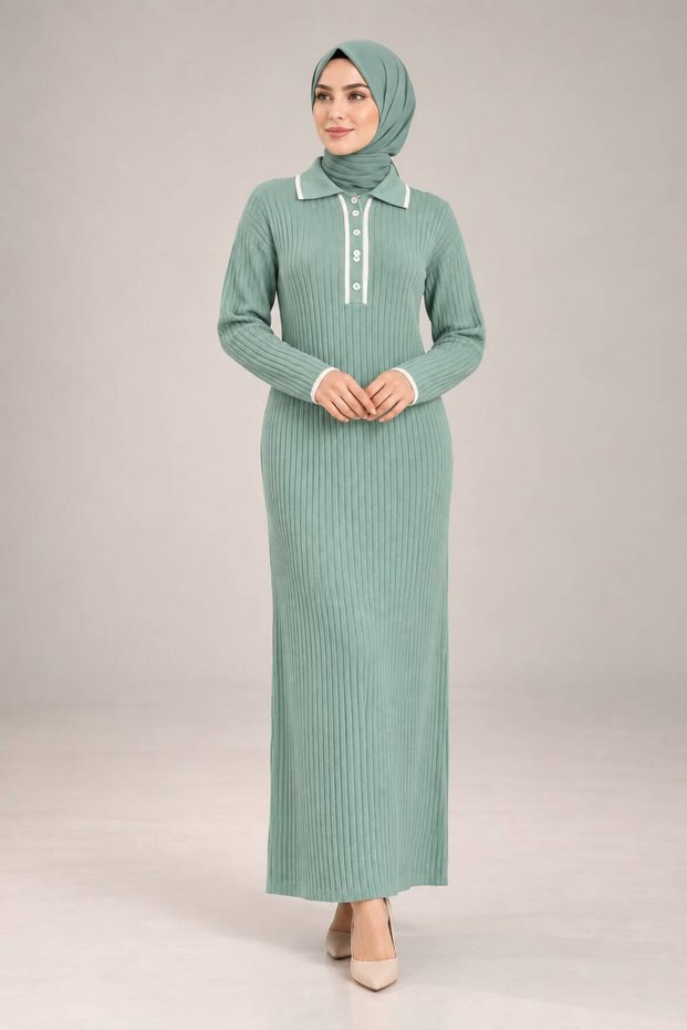 Women's polo collar knitted dress