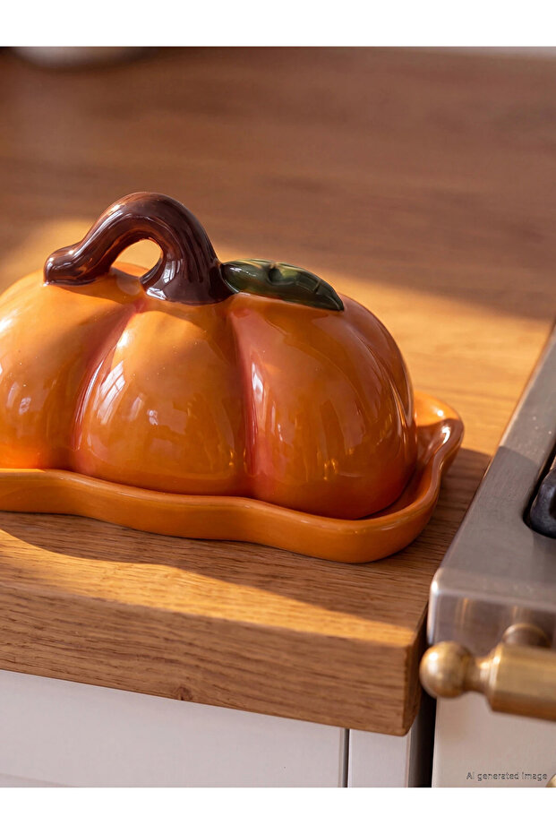 Lcw Home Mixed Ceramic Butter Dish with Pumpkin Figure 17 cm