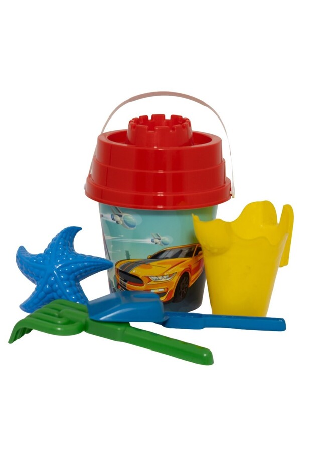 Patterned Round Castle Bucket and Accessories - Car Patterned (Lisinya)
