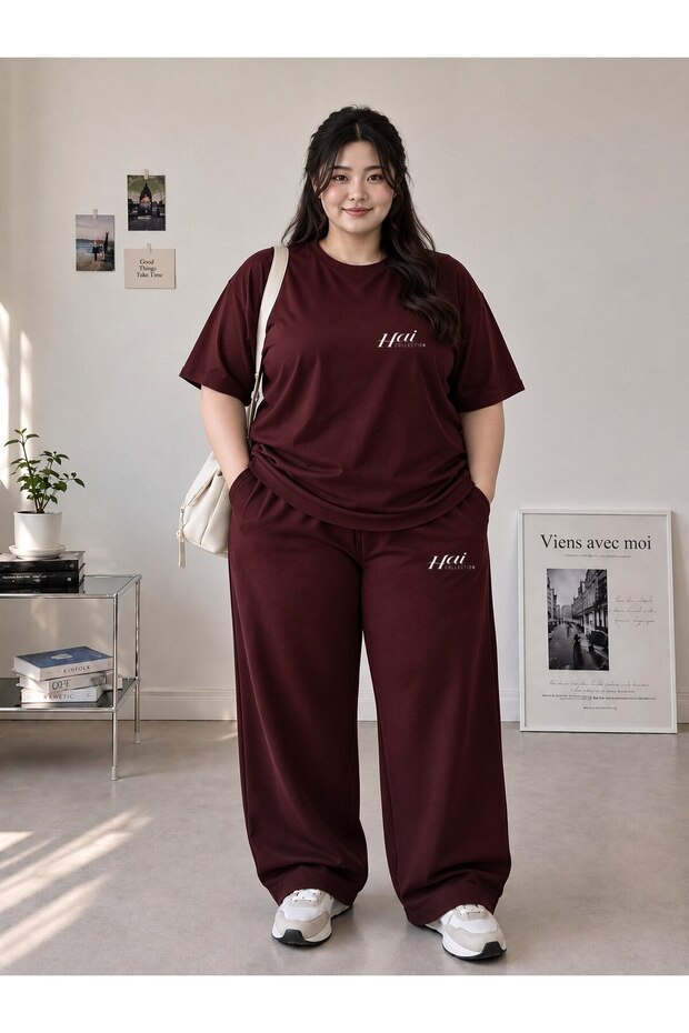 Women's Oversize Casual Tracksuit Set – Loose-Fit Trousers & T-Shirt G545
