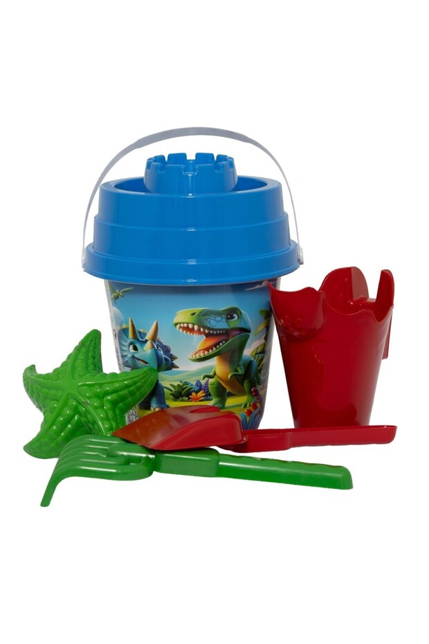 Patterned Round Castle Bucket and Accessories - Dinosaur Patterned (Lisinya)