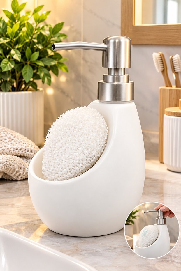 Liquid Soap Dispenser with Sponge Practical Pump Liquid Soap Dispenser for Kitchen and Bathroom