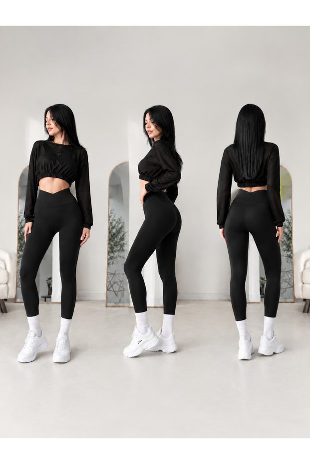 Women's V Model Corset Effect Lifting and Firming Cross Waist High Waist Leggings