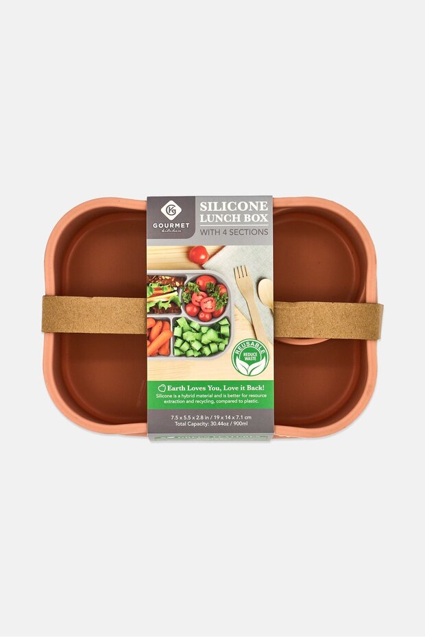 4 Compartment Silicone Lunch Box, Peach