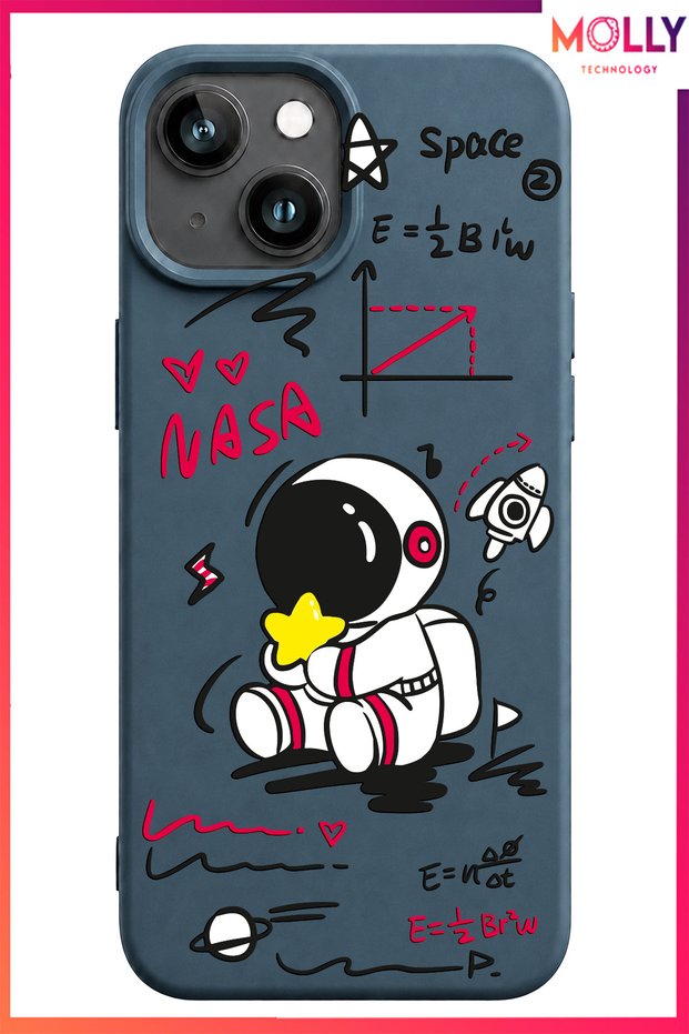 White Cosmic Doodle Patterned Velvet Interior Silicone Case for iPhone 13/14