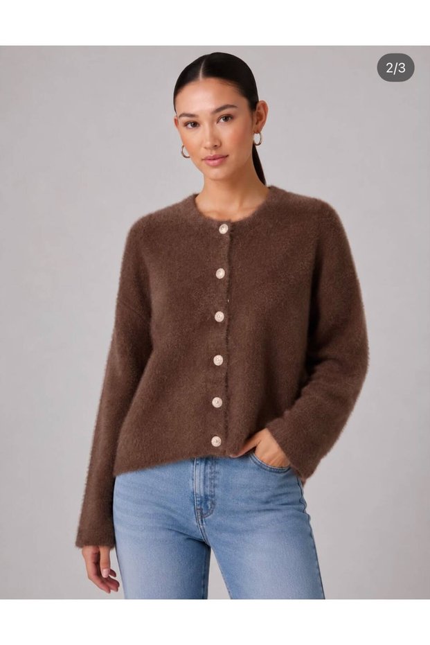 Metal Buttoned Bearded Soft Cardigan
