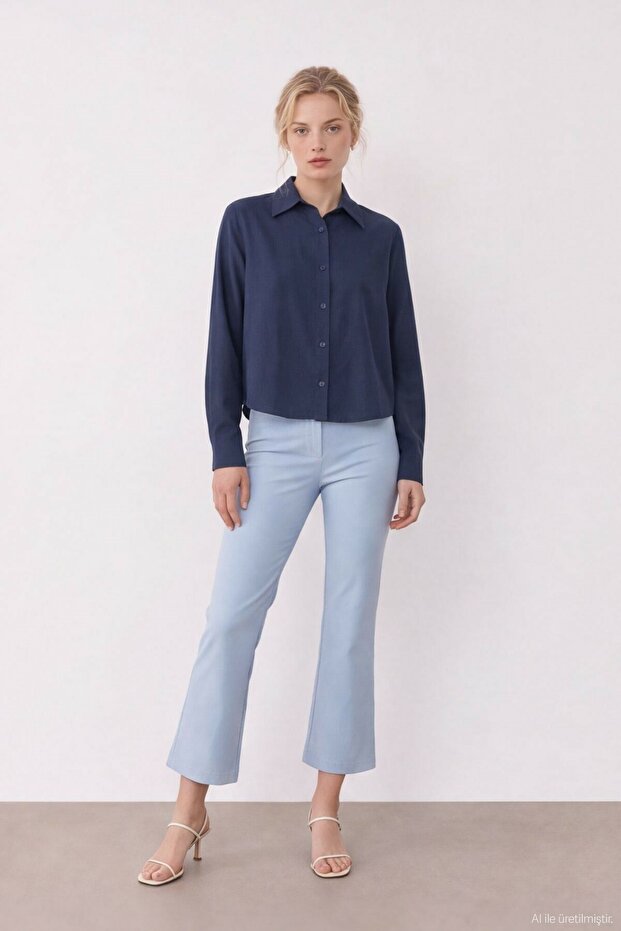 Women's Navy Blue Padded Detailed Shirt