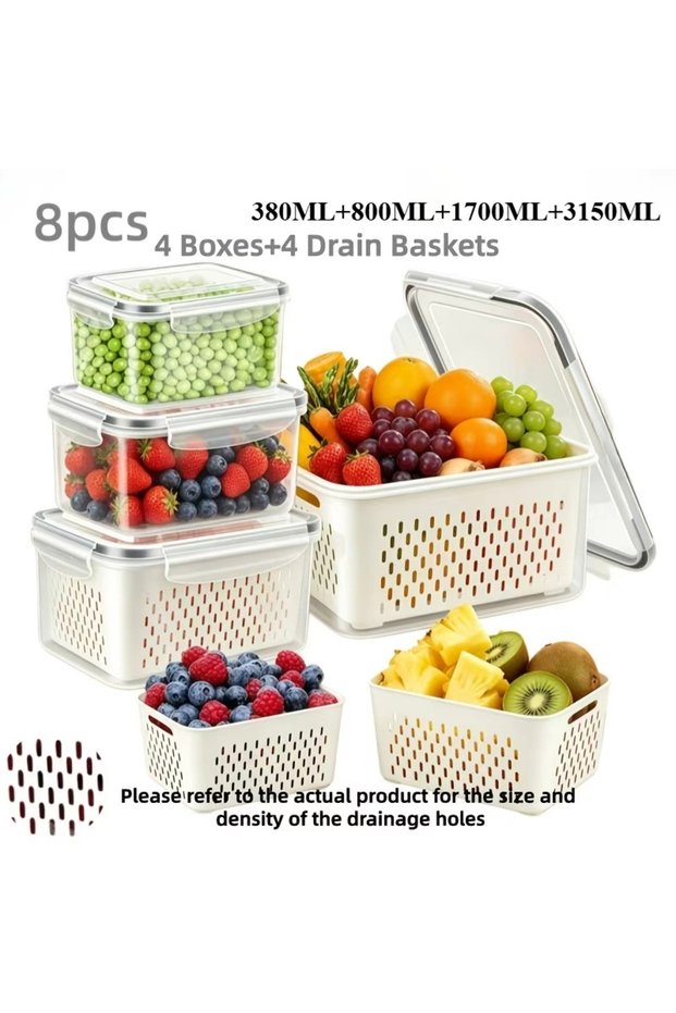 hui-8 6pcs/set Large Capacity Fruit Storage Containers for Fridge with Removable Colander,Keep Berry