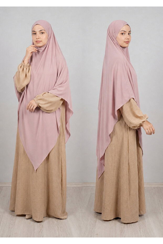 Full Size Triangle Sandy Souffle Khimar Hijab Scarf Powder