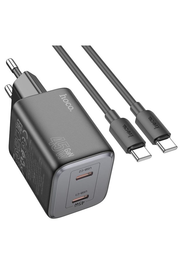Incarcator Retea + Cablu USB-C, 45W, 2xUSB-A - Negru