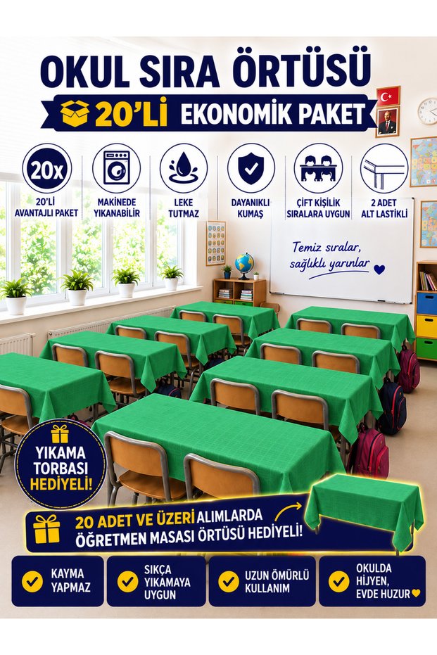 20-Piece School Desk Tablecloth Elastic A-Quality Fabric Stain Resistant