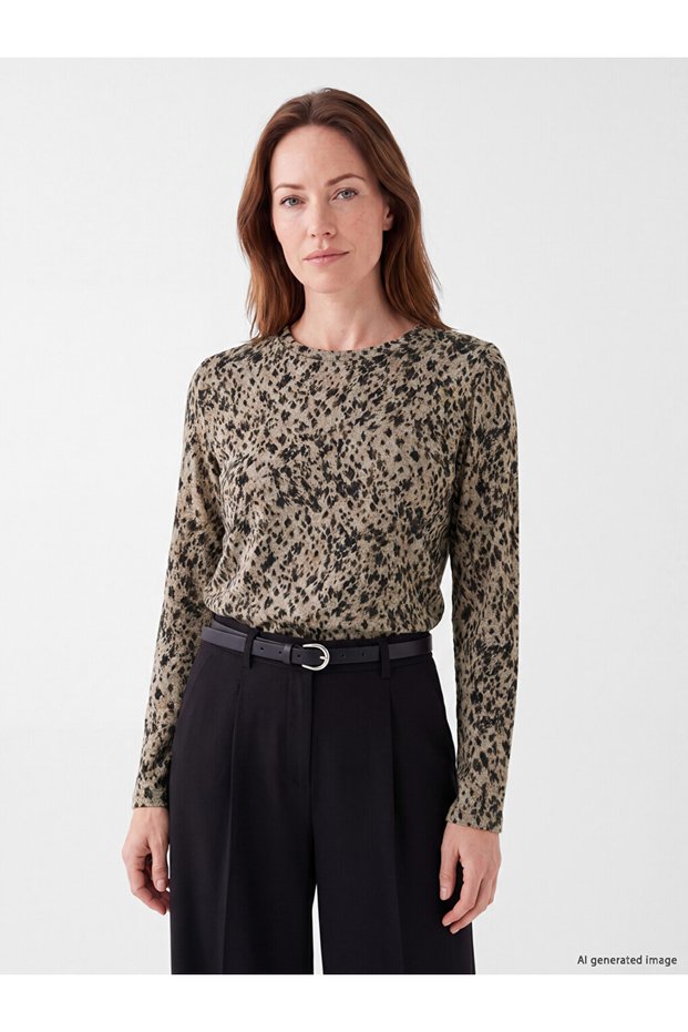 Lcw Grace Beige Crew Neck Patterned Women's T-Shirt