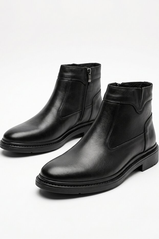Genuine Leather Black Zippered Comfortable Men's Winter Boots Luass30Al0086