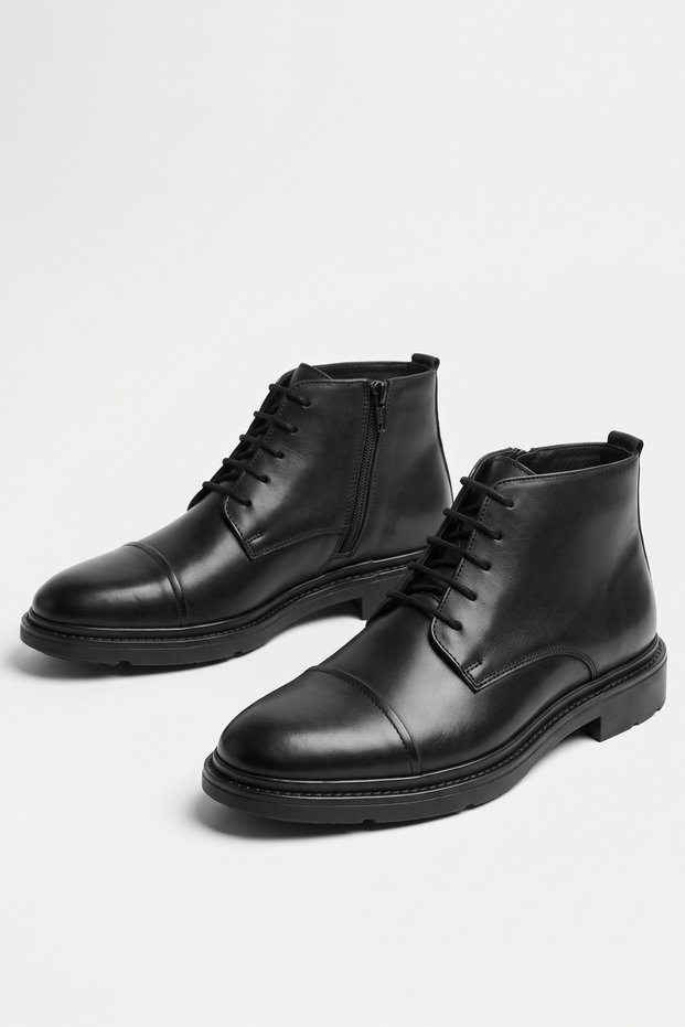 Genuine Leather Black Zippered Men's Winter Boots Luass30Al0084