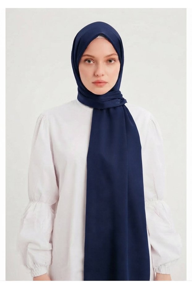 Krınkıl Shawl Breathable, Flexible and Easy to Shape Lightweight Design Silky Fabric Made of Cocoon Cotton Navy Blue 90 X 190