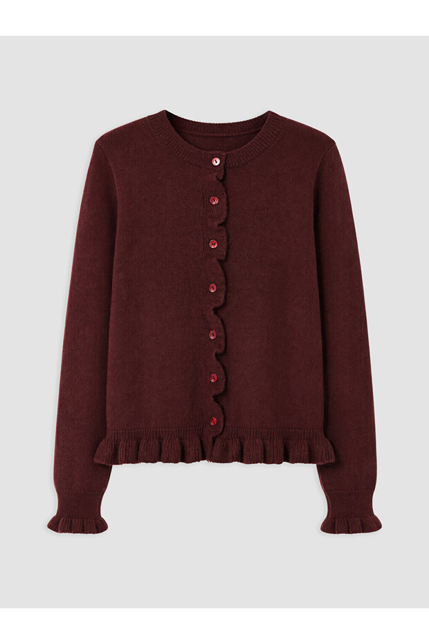 Ozmarka New Season Burgundy Crew Neck Women's Knitwear Cardigan