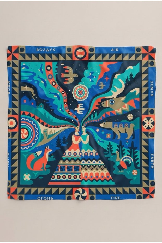 Navy Blue Four Elements and Phoenix Pattern Scarf Bandana 50X50 cm