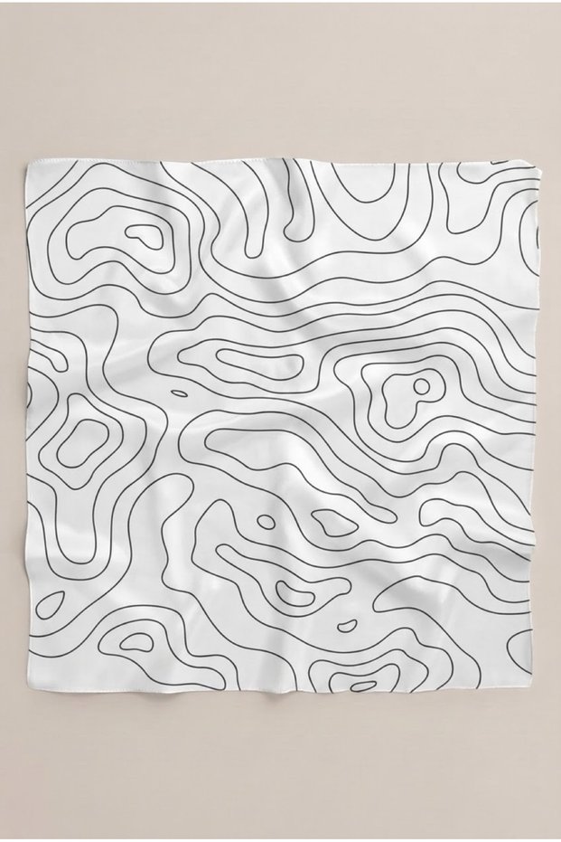 Black and White Topographic Line Pattern Scarf Bandana 50X50 cm