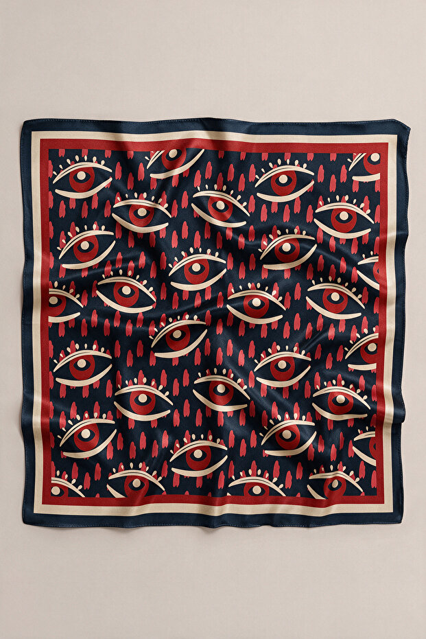 Navy Blue Red Evil Eye Pattern Scarf Bandana 50X50 cm
