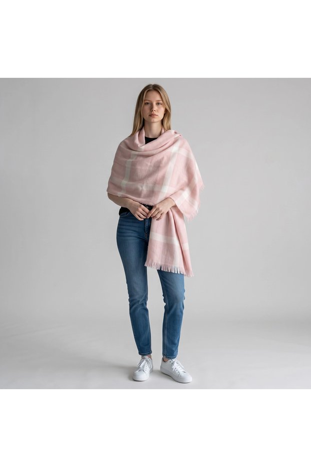 Women's Plaid Patterned Soft Cashmere Feel Shoulder Shawl - 70X190 cm
