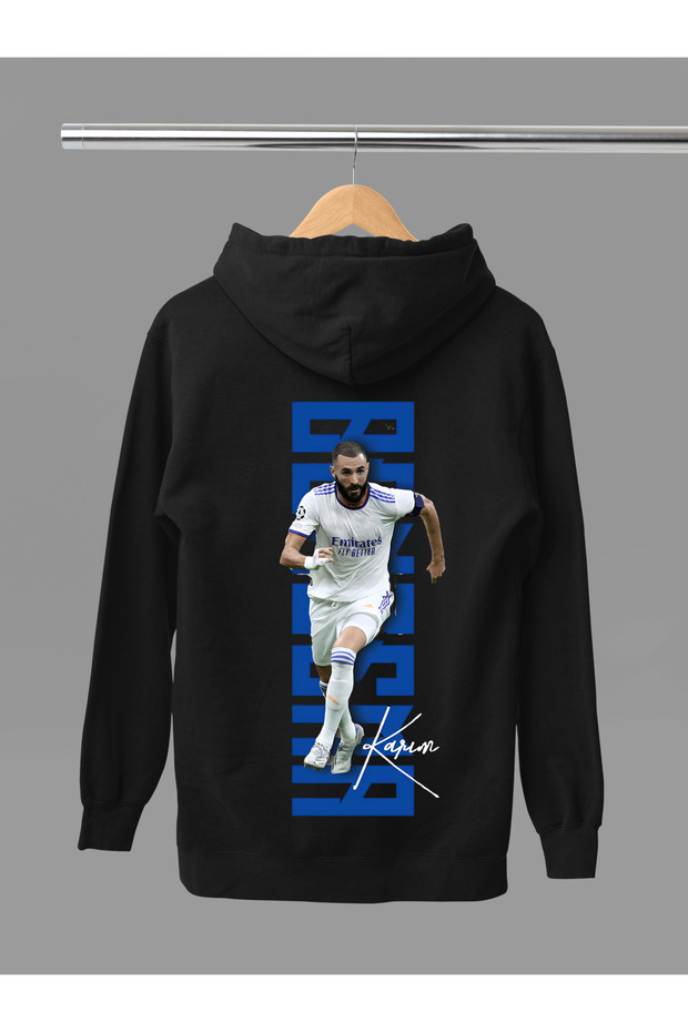 Karim Benzema Printed Cotton Long Sleeved 3-Yarn Hooded Sweatshirt