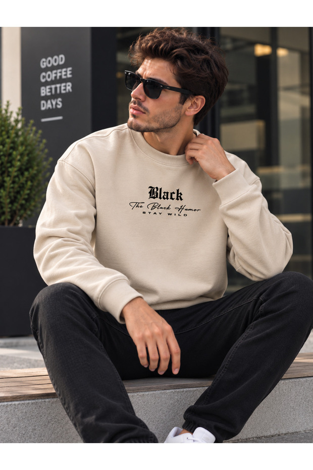 Unisex Crew Neck Minimal Patterned Sweatshirt Comfortable Fit Modern Daily Wear