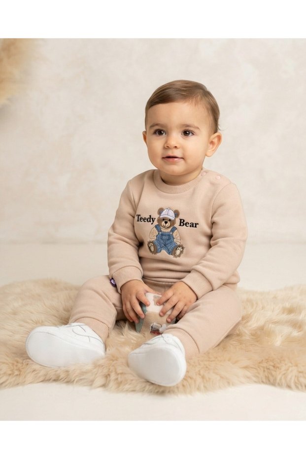 Baby Boy Winter 3 Thread Threaded Bear Bear Printed 6-9-12-18-24 Months 2-Piece Top and Bottom Set