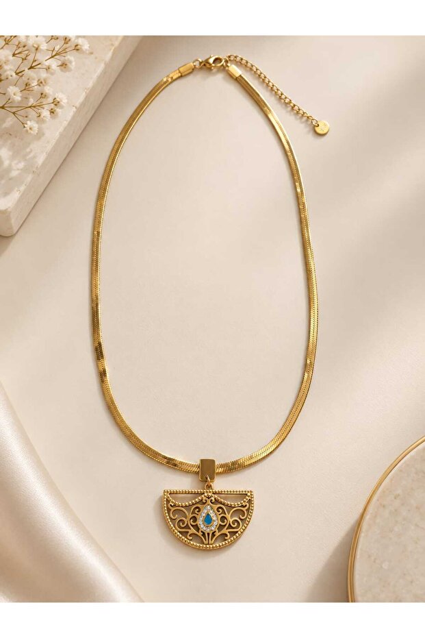Gold Italian Chain Piremium Zircon Stone Steel Necklace
