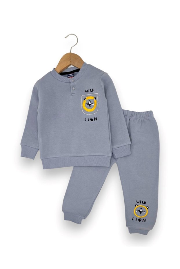 Baby Boy Winter 3 Threaded Threaded Lion Embroidered 6-9-12-18-24 Months 2-Piece Top and Bottom Set