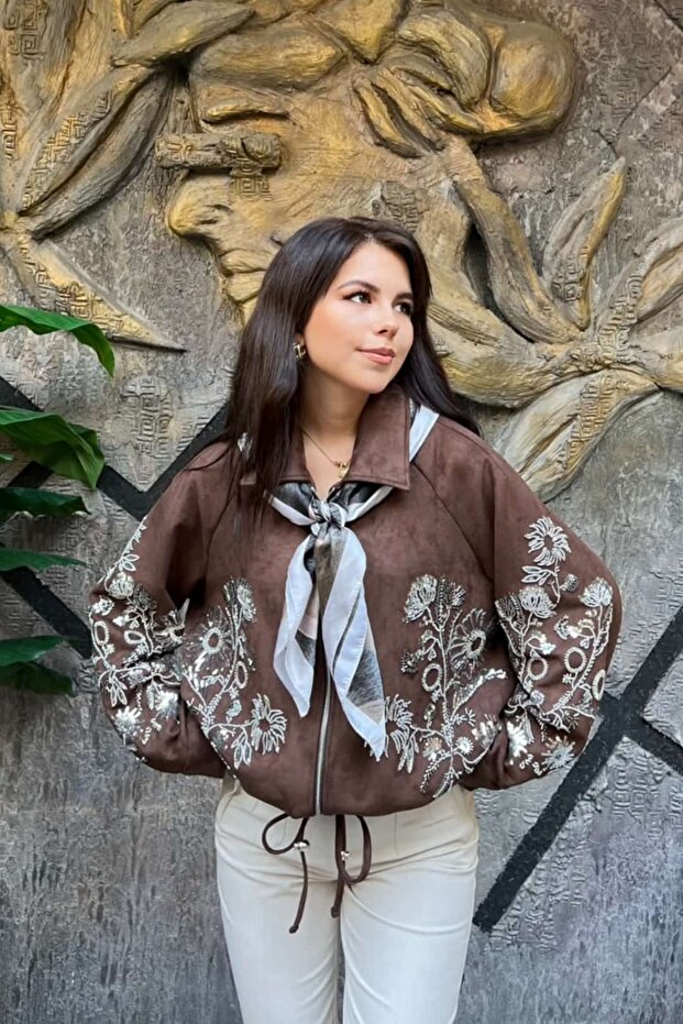 Premium Design Stone Embellished Suede Jacket Sun515