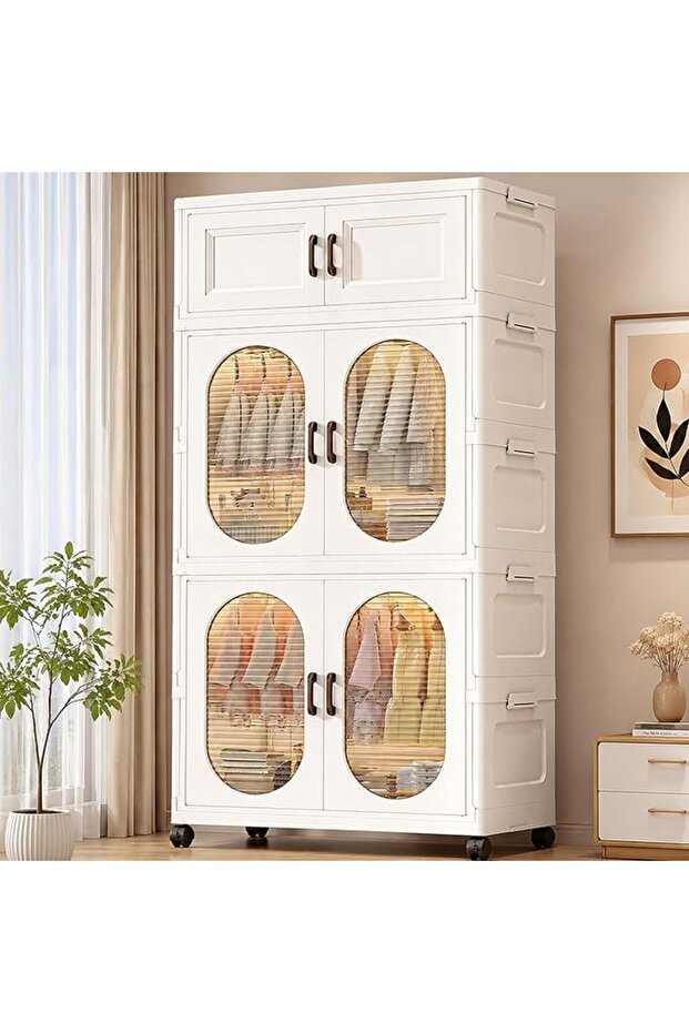 70cm Extra Wide Foldable Plastic Wardrobe - No-Assembly Portable Closet Organizer with Wheels for Ba