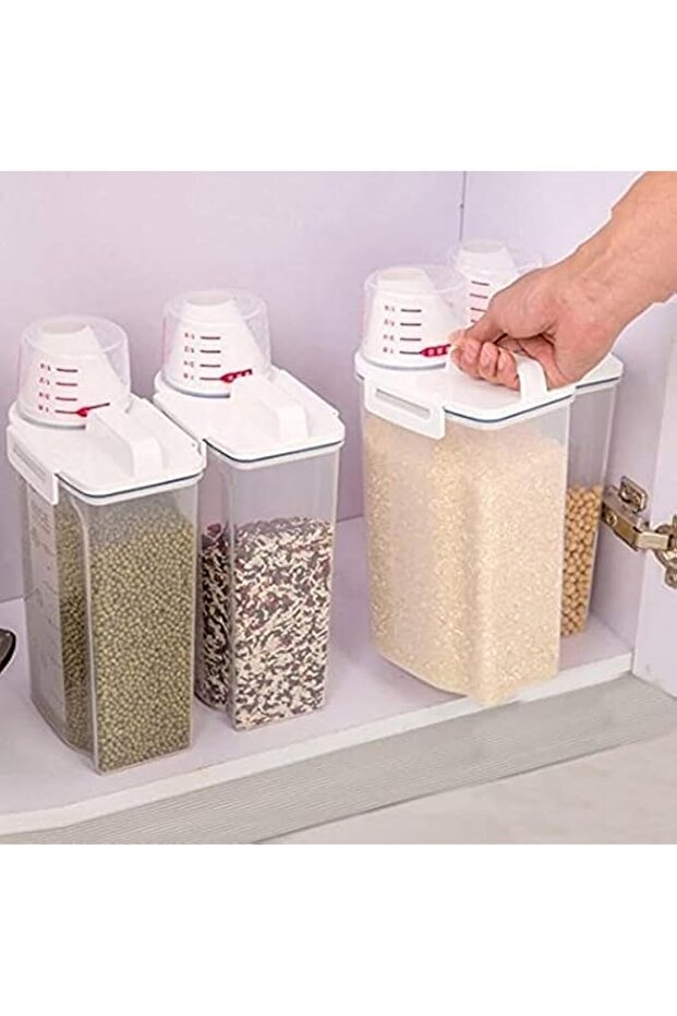 Kitchen Storage Container Set With Measuring Cup Lid For Flour,Sugar,Grain,Rice,Beans Baking Supply-