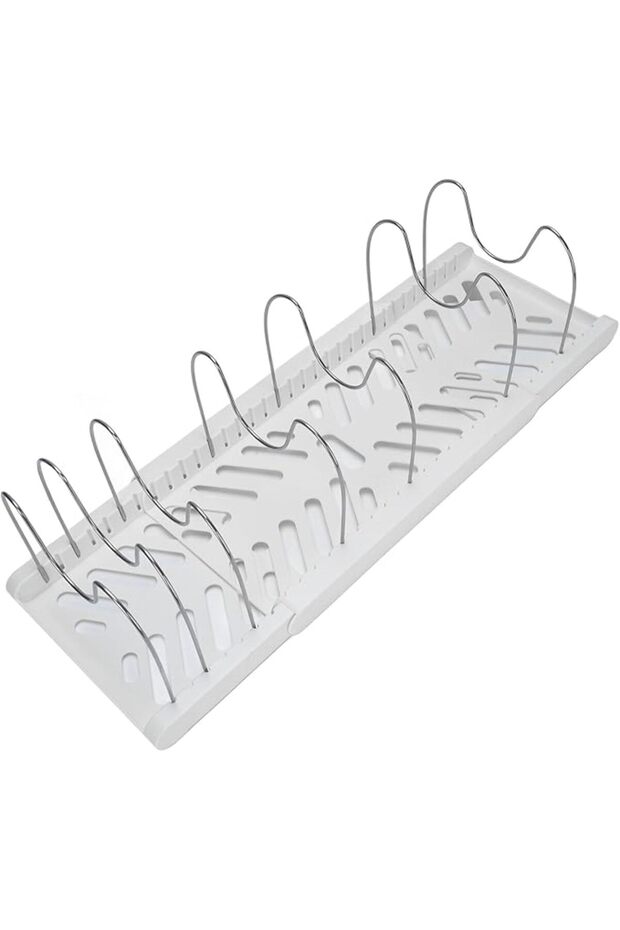 Pots and Pans Organiser, Expandable Cookware Rack, Stainless Steel and HIPS, Adjustable Compartments
