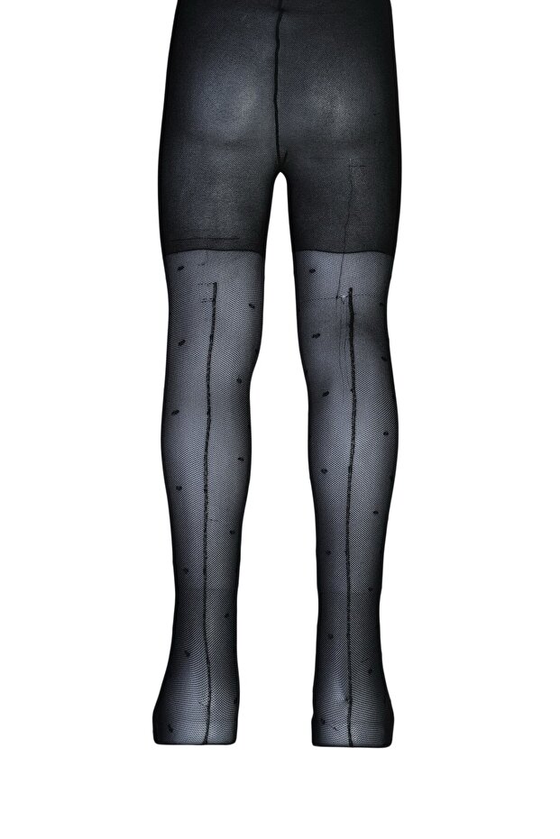 Girl's Şebnem Patterned Micro Mesh Pantyhose - Black