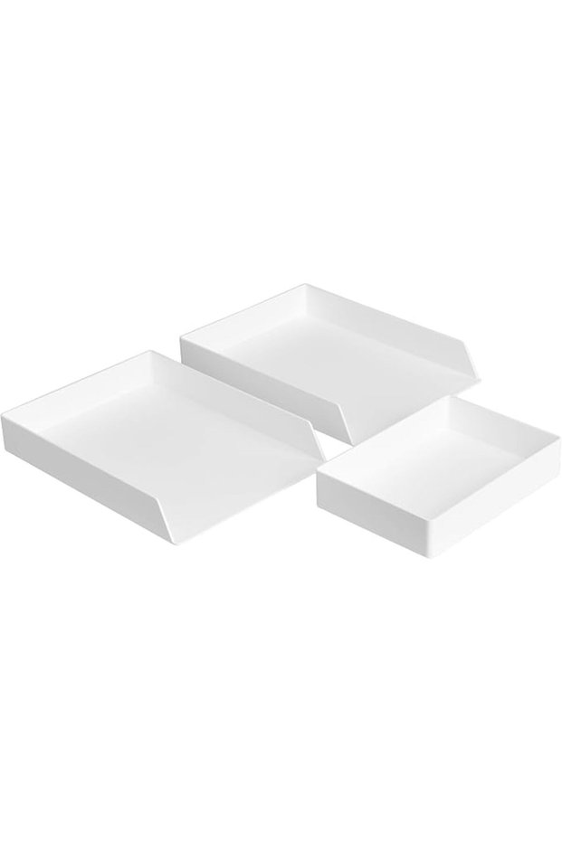 Plastic Desk Organizer Bundle - Letter Tray 2-Pack/Accessory Tray, White