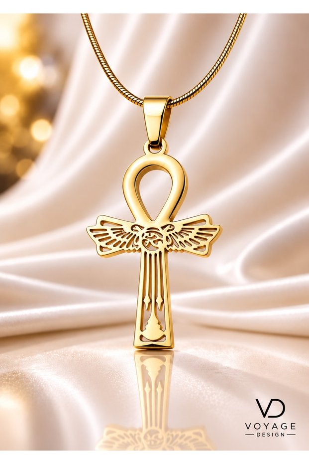 Stainless Steel Gold Color Mystical Ancient Egyptian Key of Life Ankh Pendant