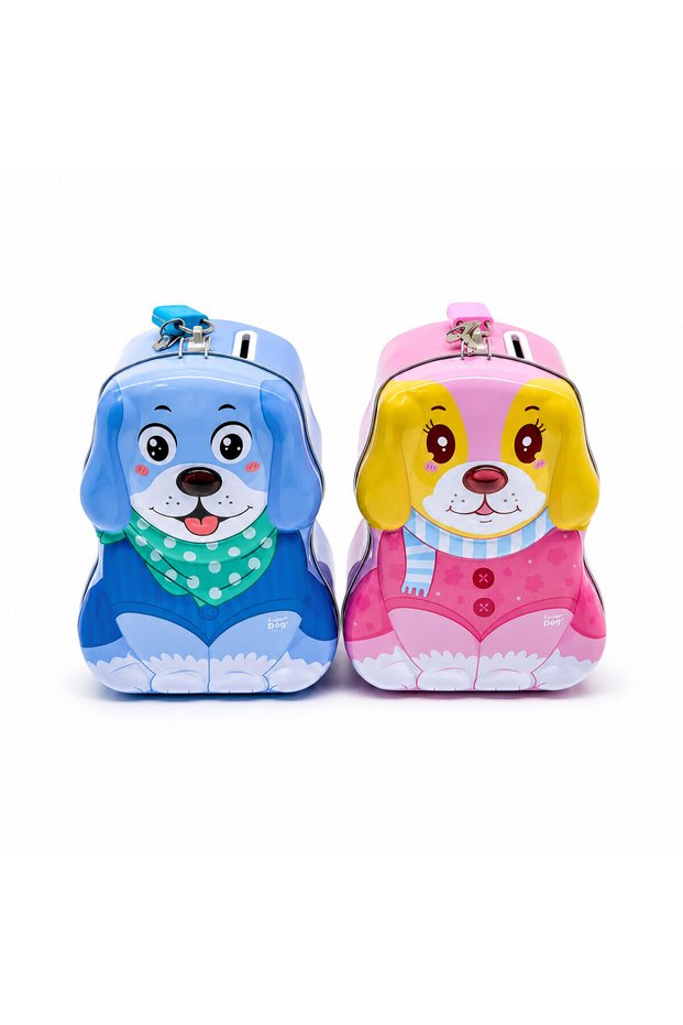 12 Pieces Dog Keyed Metal Savings Bank with Lock Colorful (5492)