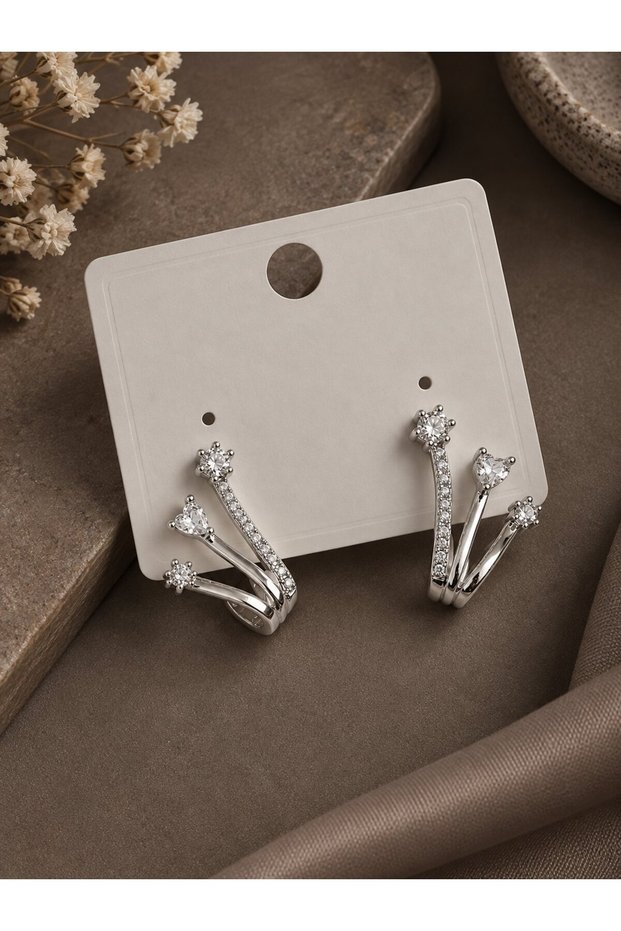 Brass Silver Color Zircon Stone Women's Earrings
