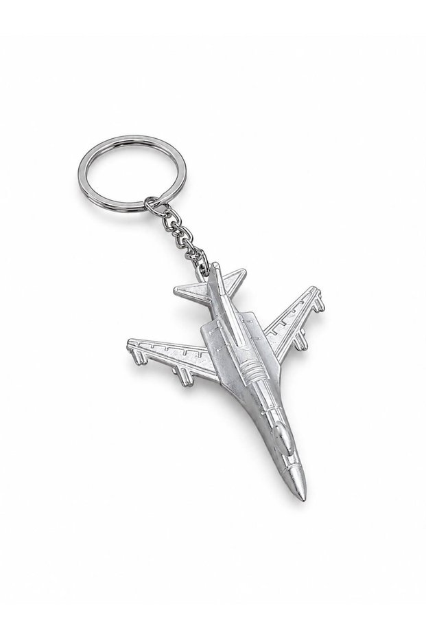 Metal Keychain Large Airplane Shiny Nickel