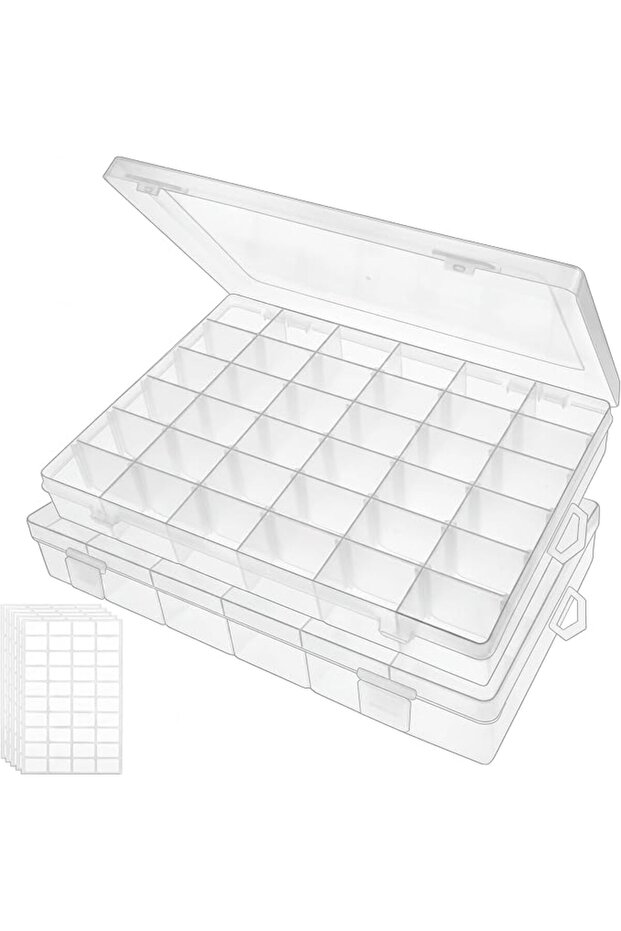 2pack 36 Grids Clear Plastic Organizer Box Container Craft Storage with Adjustable Dividers