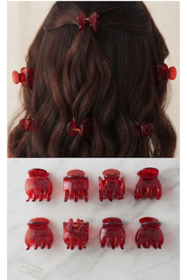 8 Pcs Set 2.5cm Red Rake Buckle Clamps Tiny Small Young Girls Women Hair Accessory