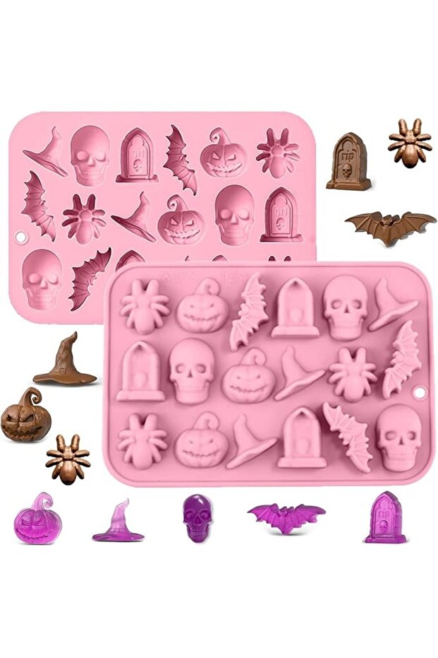 2 Pack Halloween Chocolate Mold, 3D Silicone Candy Molds, Halloween Baking Mold, Skull Pumpkin Spide